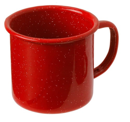enameled steel camping mug, red or black